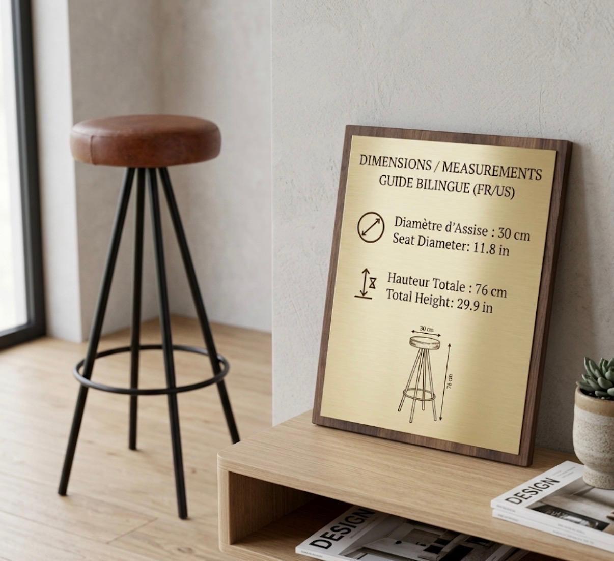 Set of 4 Brown Bar Stools | 29.9" Height | Kitchen Island Counter Seat | Industrial Style