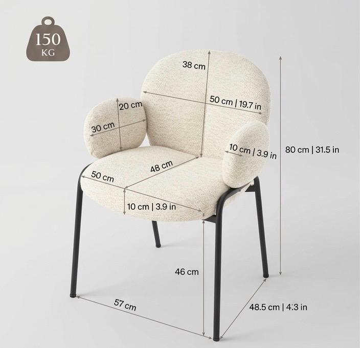 Set of 2 Beige Armchairs | 31.5" Height | Kitchen Island Counter Seat | Modern Style