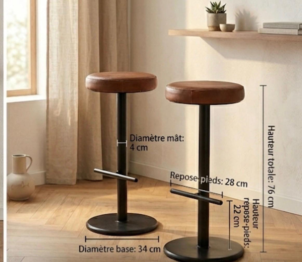 Set of 2 Brown Bar Stools | 30" Height | Home Bar Chair | Industrial Style