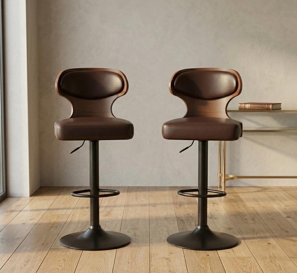 Set of 2 Black Bar Stools | 41.7" Height | Kitchen Island Counter Seat | Modern Style