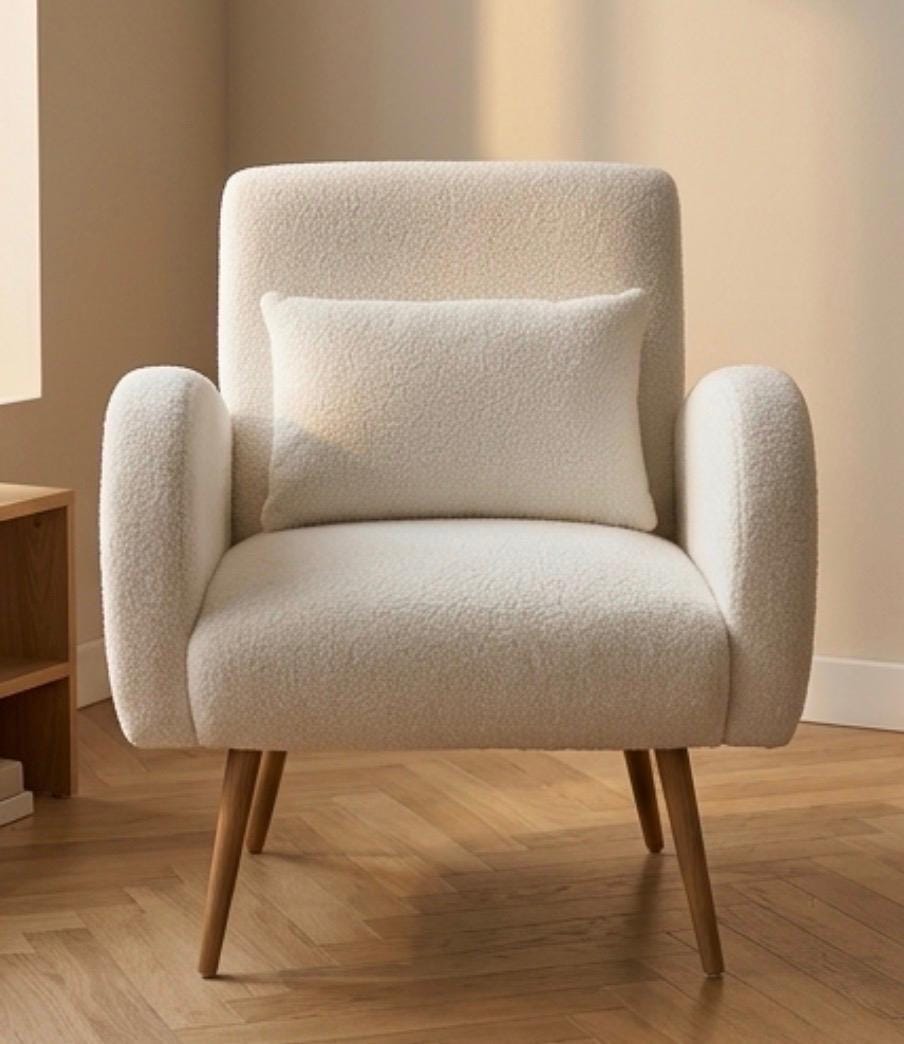Cream Accent Armchair | 32.7" Height | Living Room Chair | Mid Century Style