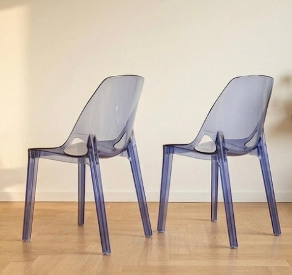 Set of 2 Blue Transparent Ghost Dining Chairs | 32.3" Height | Dining Room Seat | Minimalist Style
