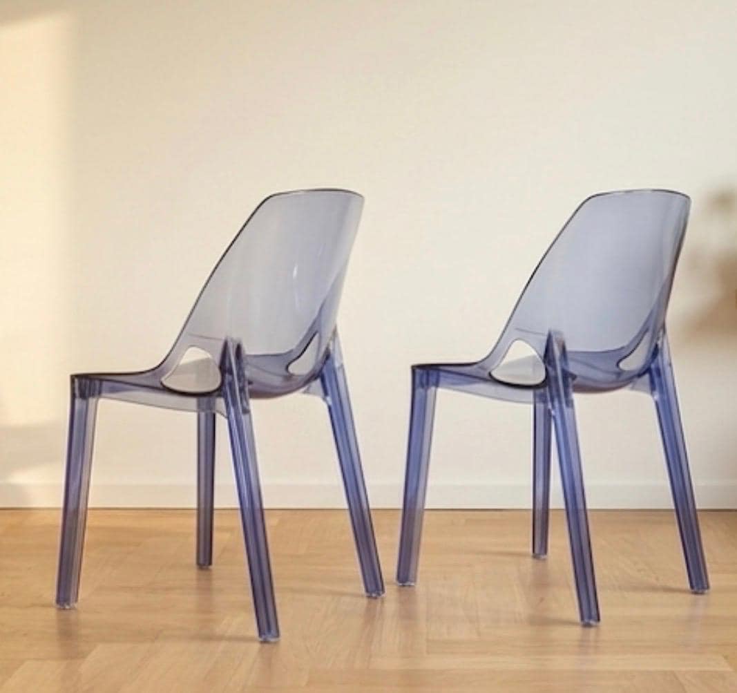 Set of 2 Blue Transparent Ghost Dining Chairs | 32.3" Height | Dining Room Seat | Minimalist Style