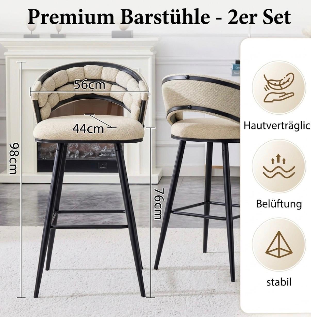 Set of 2 Grey Bar Stools | 38.5" Height | Kitchen Island Counter Seat | Modern Style