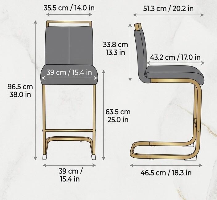 Set of 2 Black Bar Stools | 25" Height | Kitchen Island Counter Seat | Industrial Style