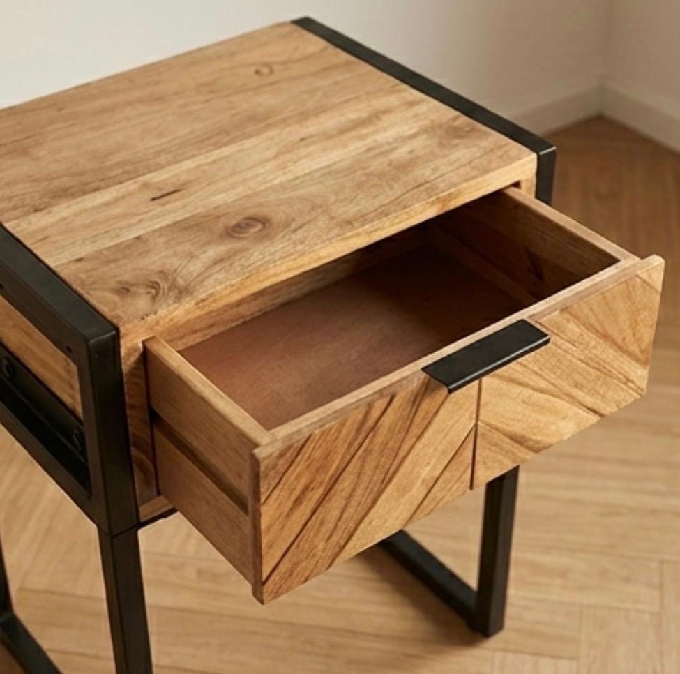 Black Chevron Wood Nightstand | 20" Height | Bedroom End Table | Industrial Style