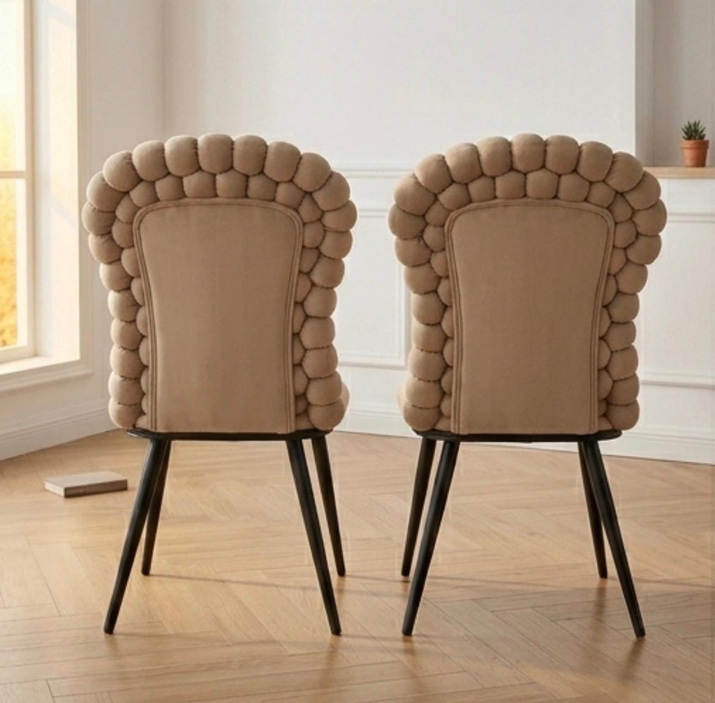 Set of 2 Beige Bubble Dining Chairs | 37" Height | Dining Room Seat | Modern Style
