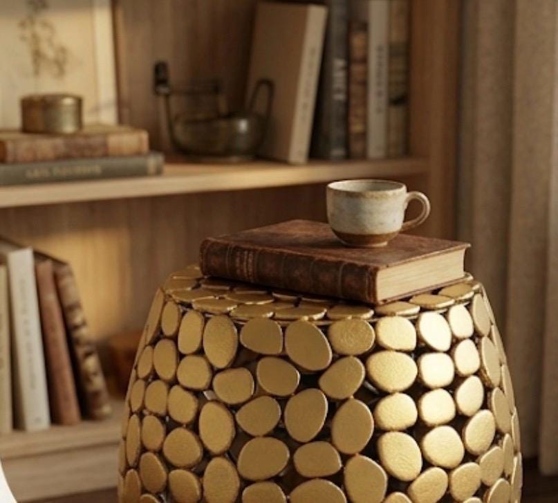 Gold Pebble Side Table | 18" Height | Living Room Accent Table | Modern Style