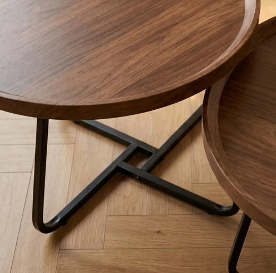 Set of 2 Walnut Side Tables | 13.8" Height | Sofa Side Table | Minimalist Style
