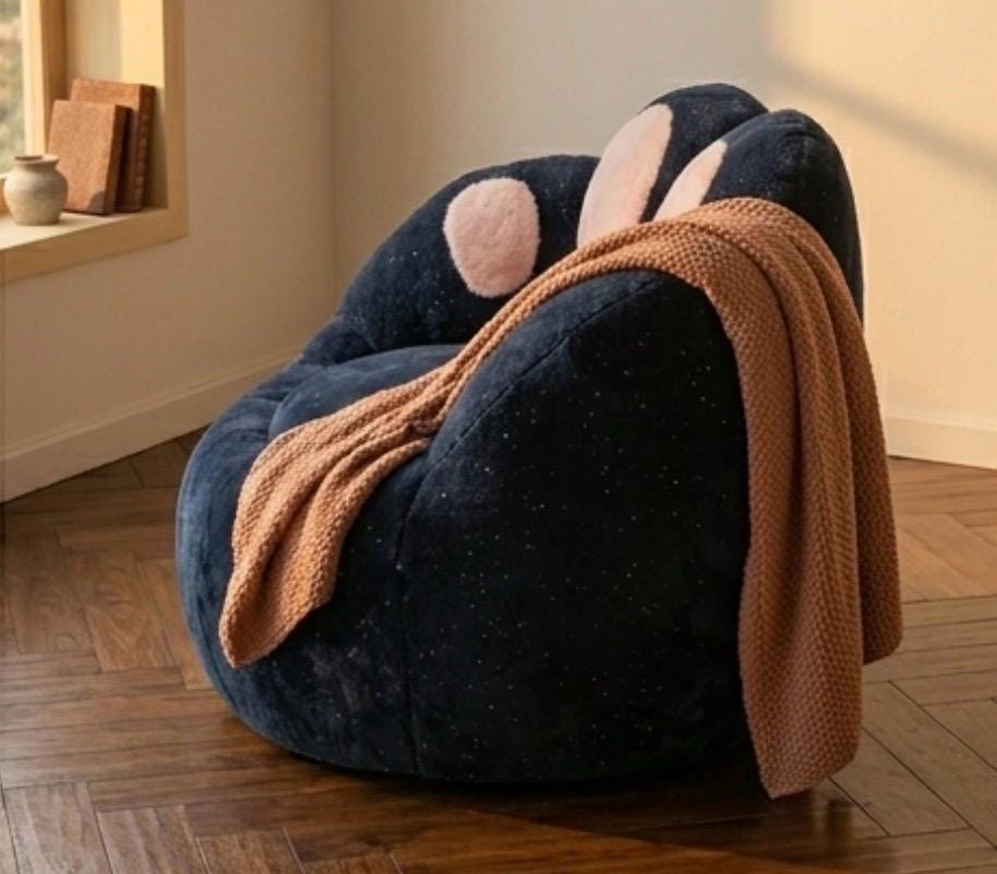 Navy Blue and Pink Cat Paw Armchair | 29.5" Height | Kids Bedroom Seat | Contemporary Style