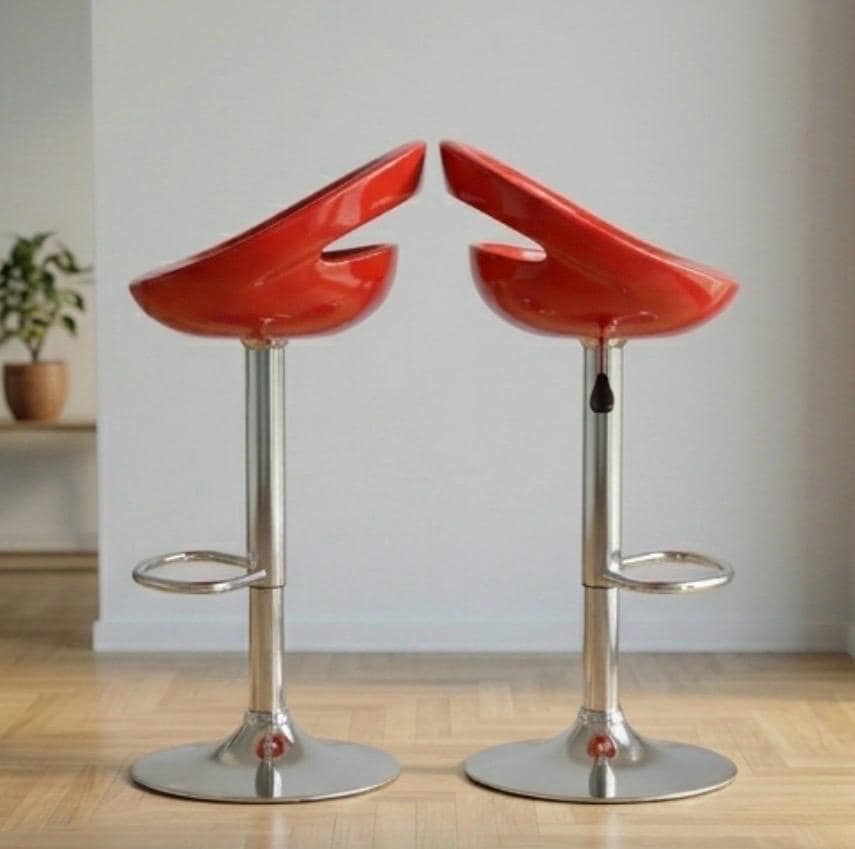 Set of 2 Red Swivel Bar Stools | 22-30" Height | Home Bar Chair | Modern Style