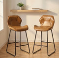 Set of 2 Brown Bar Stools | 25.5" Height | Kitchen Island Counter Seat | Contemporary Style