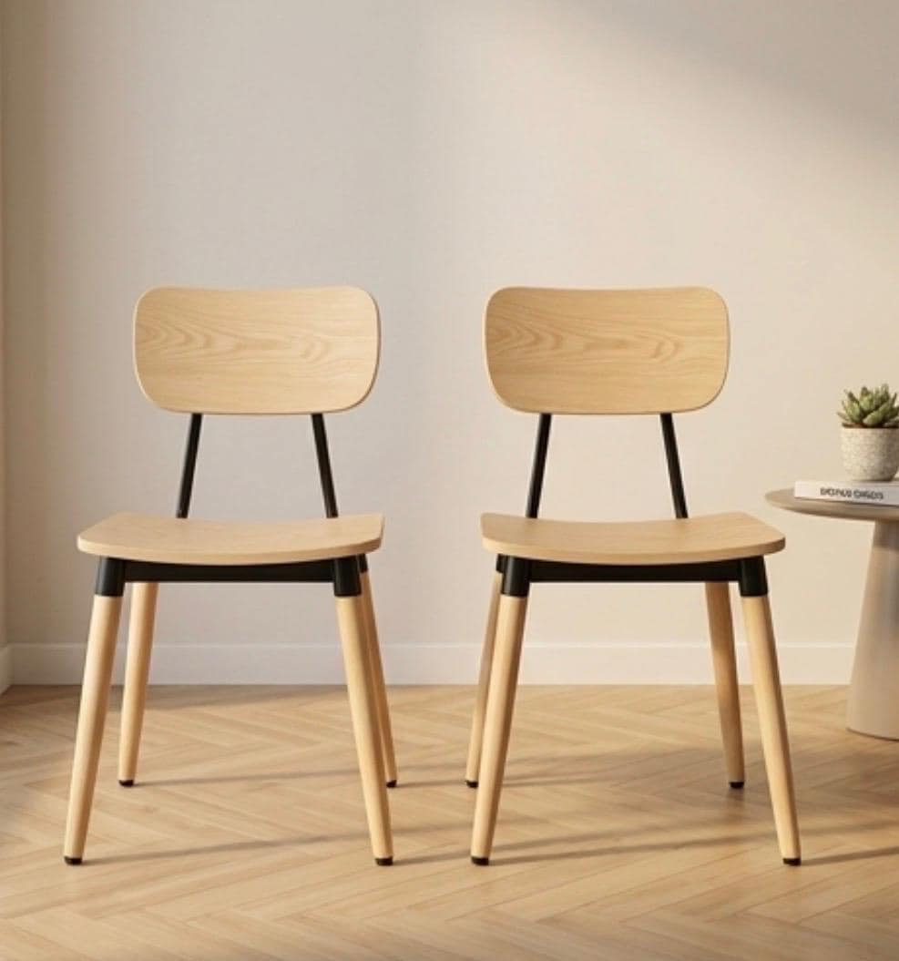 Set of 2 Natural Wood Dining Chairs | 30" Height | Dining Room Seat | Modern Style