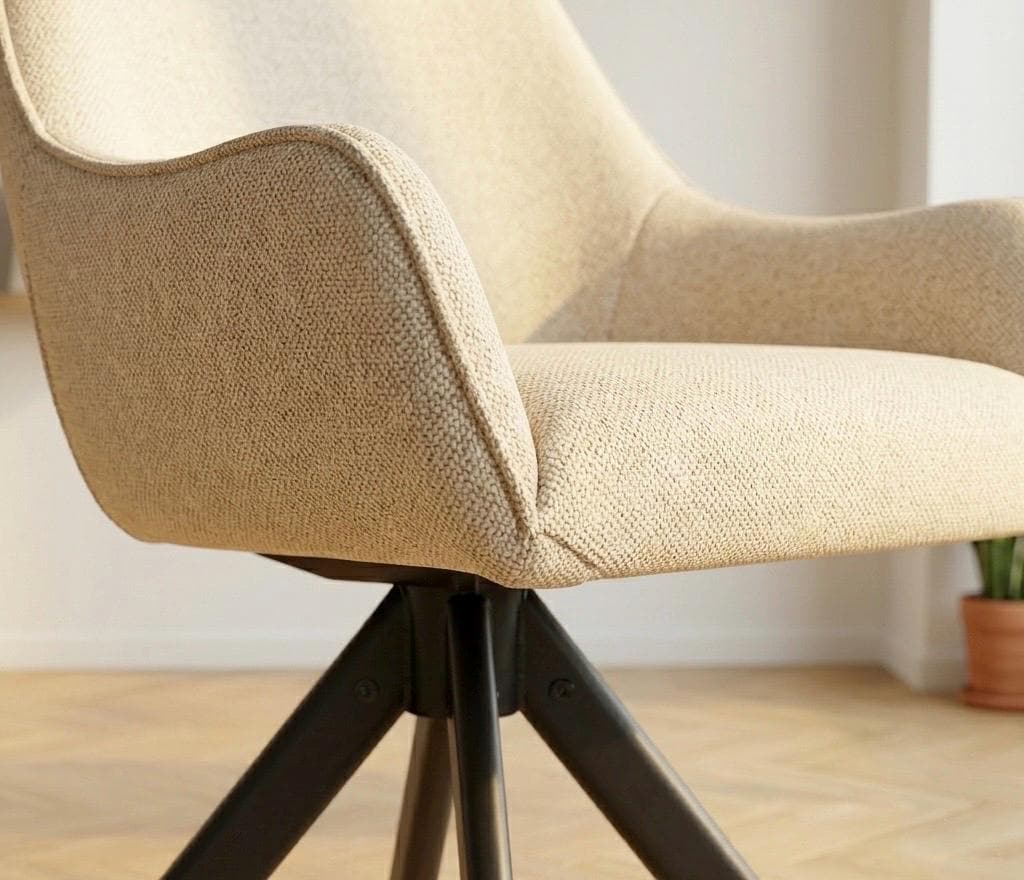 Set of 2 Beige Swivel Chairs | 32.7" Height | Kitchen Island Counter Seat | Mid Century Style