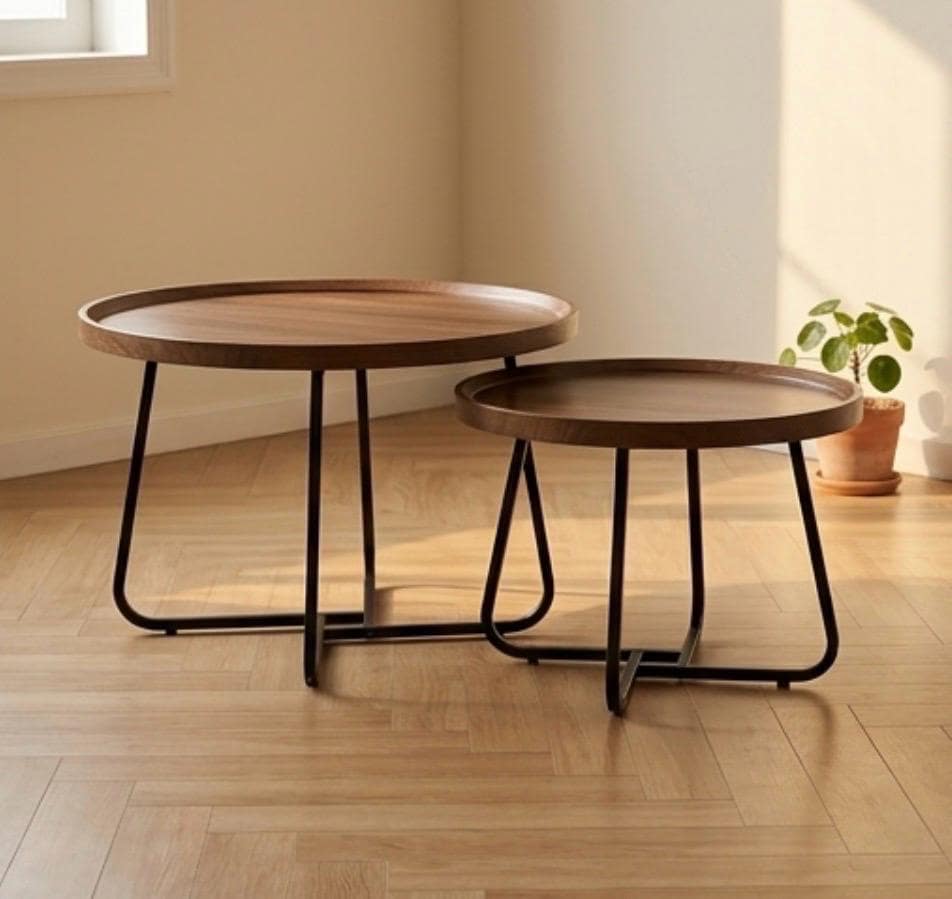 Set of 2 Walnut Side Tables | 13.8" Height | Sofa Side Table | Minimalist Style