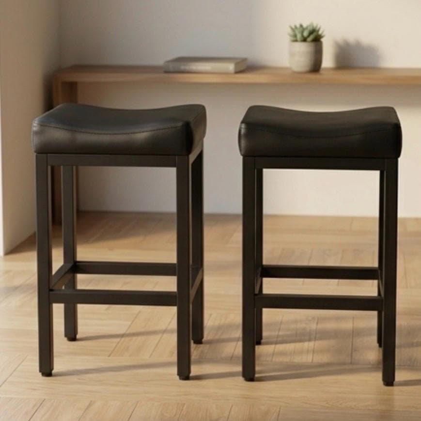 Set of 2 Black Bar Stools | 24.6" Height | Home Bar Chair | Industrial Style