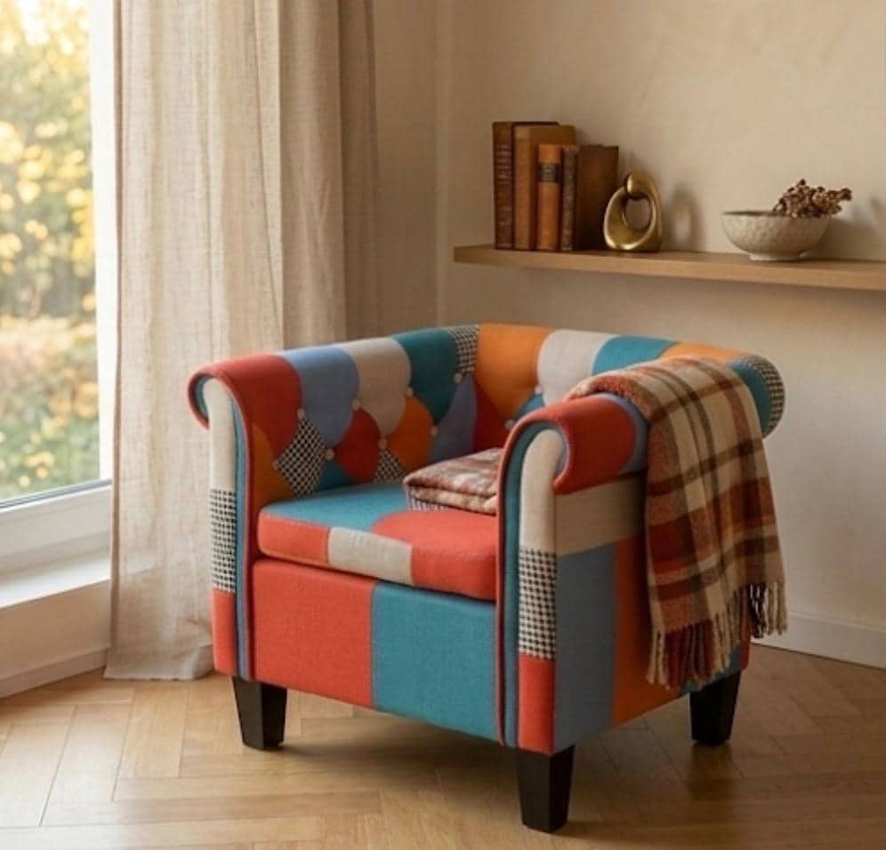 Colorful Patchwork Accent Chair | 25.6" Height | Living Room Chair | Boho Style