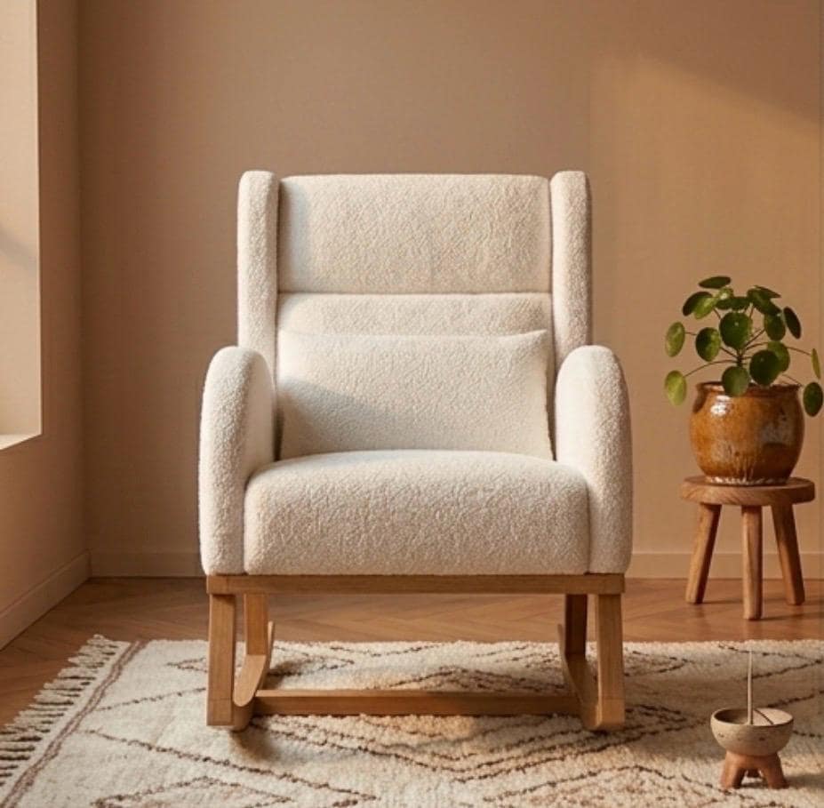 Cream Wingback Rocker Chair | 35" Height | Living Room Chair | Mid Century Style