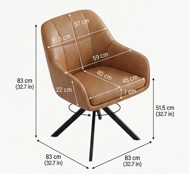 Set of 2 Brown Swivel Chairs | 32.7" Height | Dining Room Seat | Mid Century Style