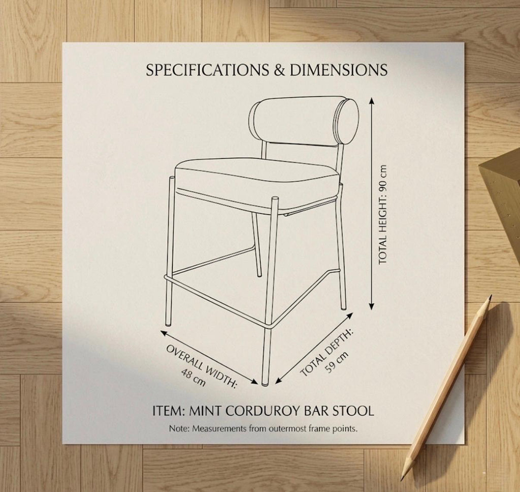 Sage Green Bar Stool | 25.6" Height | Kitchen Island Counter Seat | Scandinavian Style