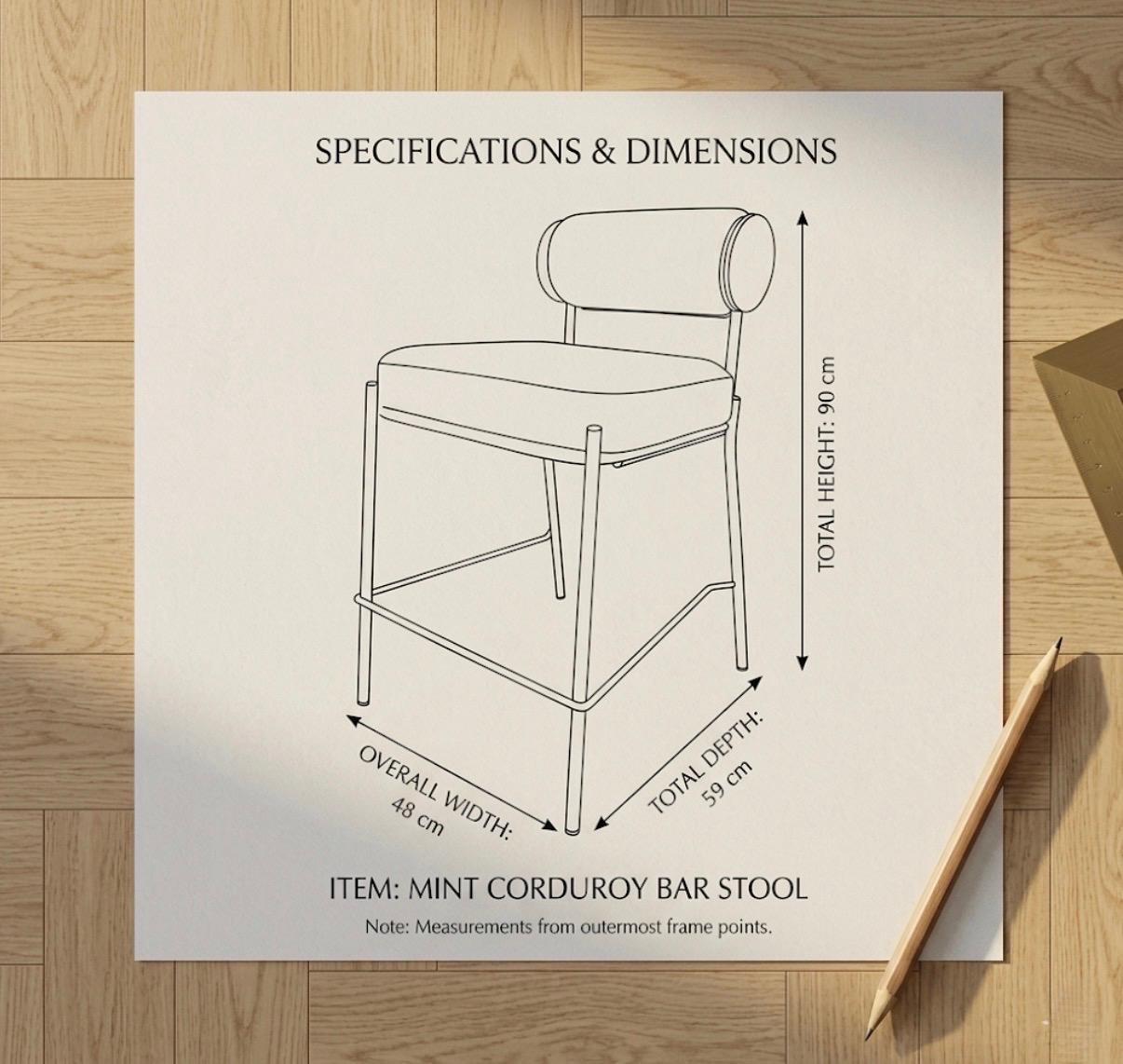 Sage Green Bar Stool | 25.6" Height | Kitchen Island Counter Seat | Scandinavian Style