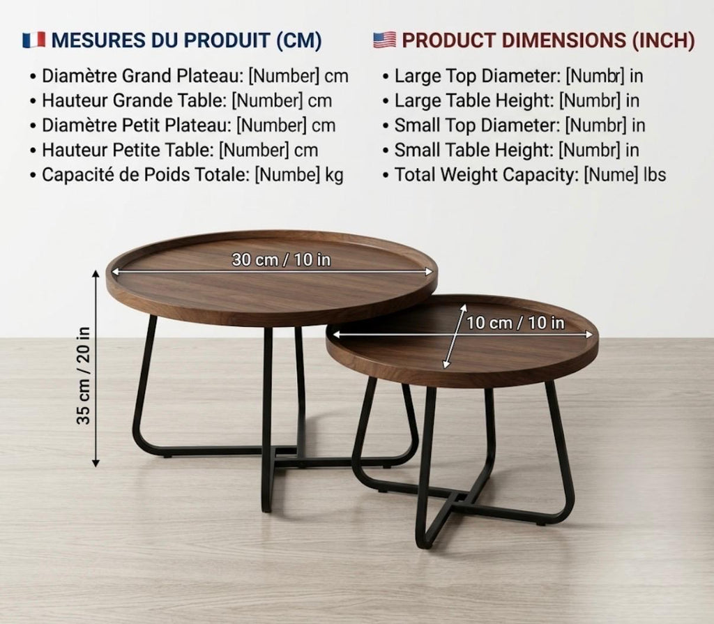 Set of 2 Walnut Side Tables | 13.8" Height | Sofa Side Table | Minimalist Style