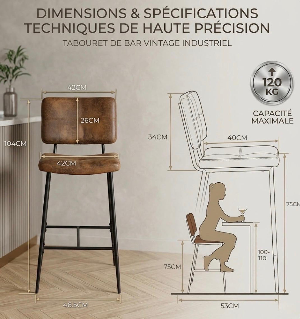Black Bar Stool | 30" Height | Kitchen Island Counter Seat | Industrial Style