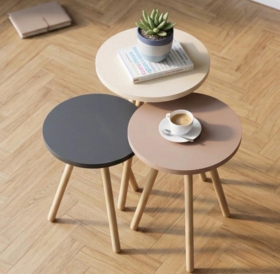 Set of 3 Colorful Nesting Side Tables | 19.3" Height | Living Room Accent Table | Scandinavian Style