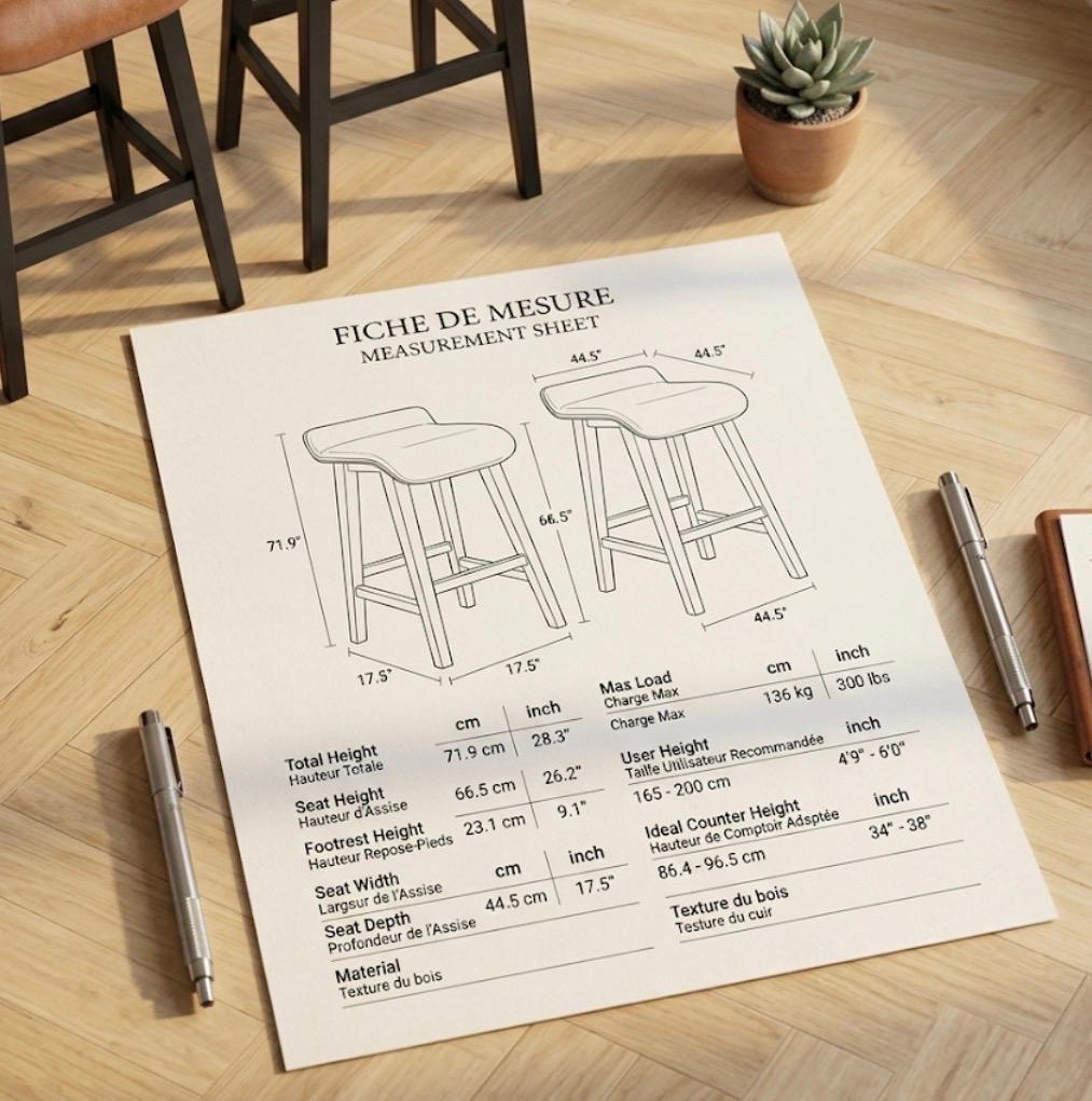 Set of 2 Brown Bar Stools | 26" Height | Kitchen Island Counter Seat | Industrial Style