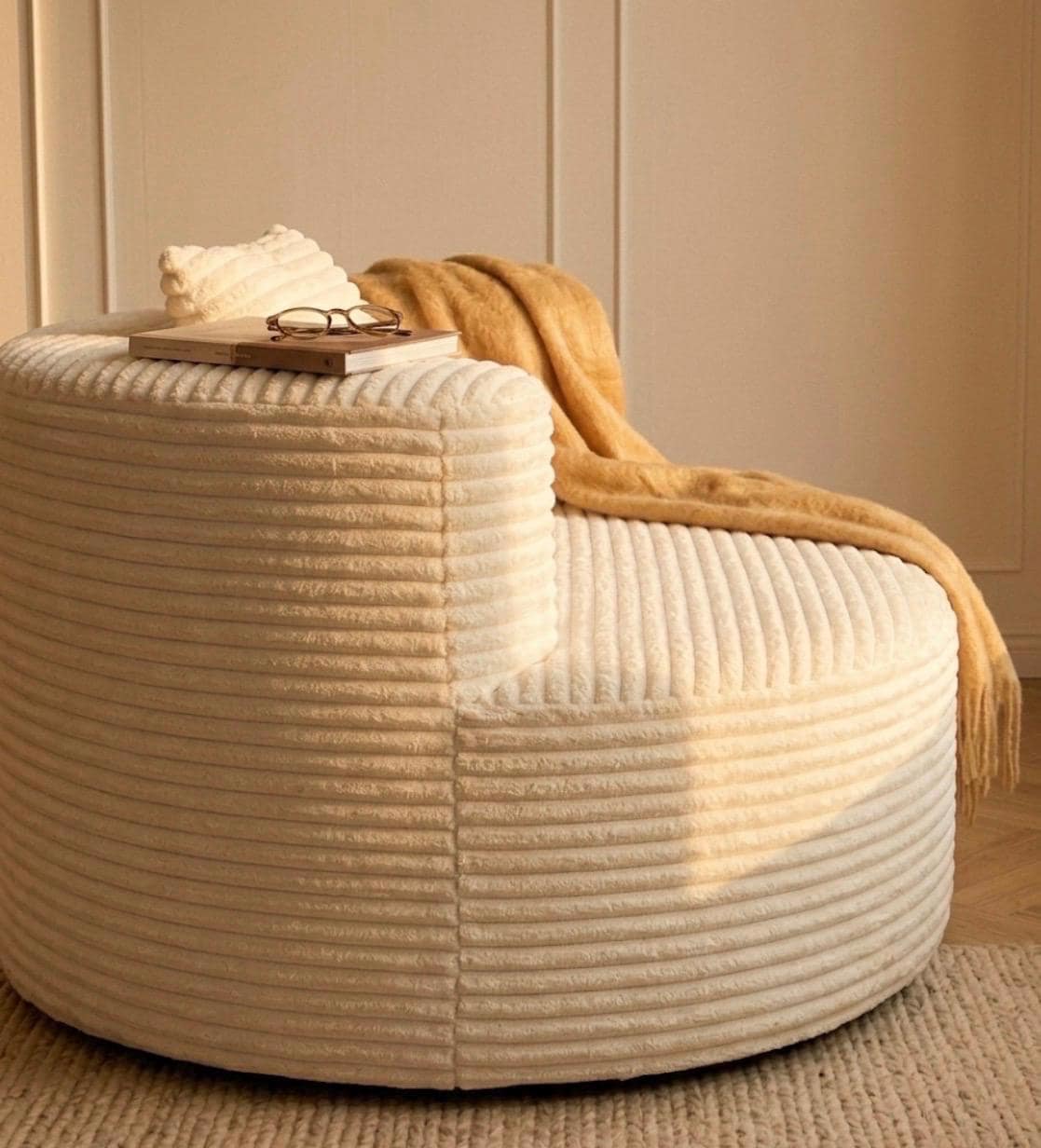 Cream Circular Armchair | 23.2" Height | Living Room Chair | Mid Century Style