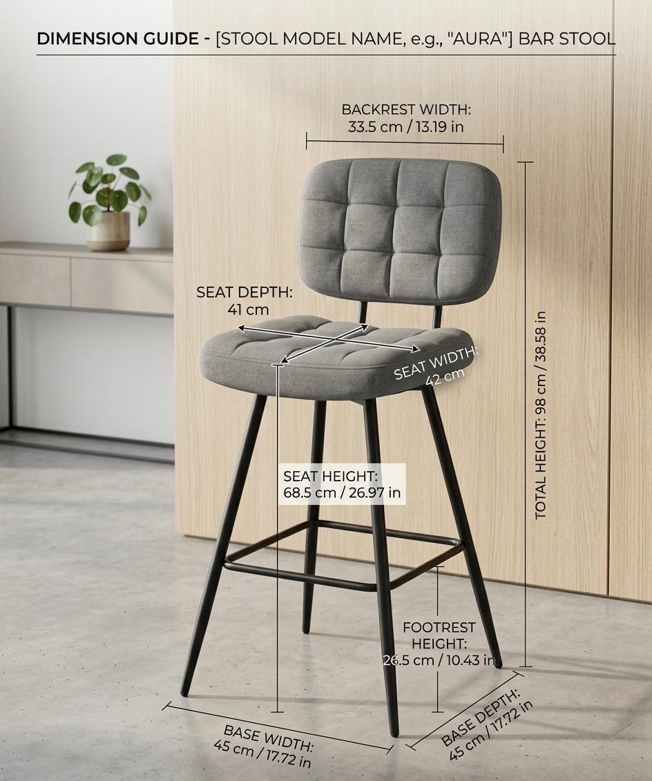 Set of 2 Black Bar Stools | 38.6" Height | Kitchen Island Counter Seat | Industrial Style