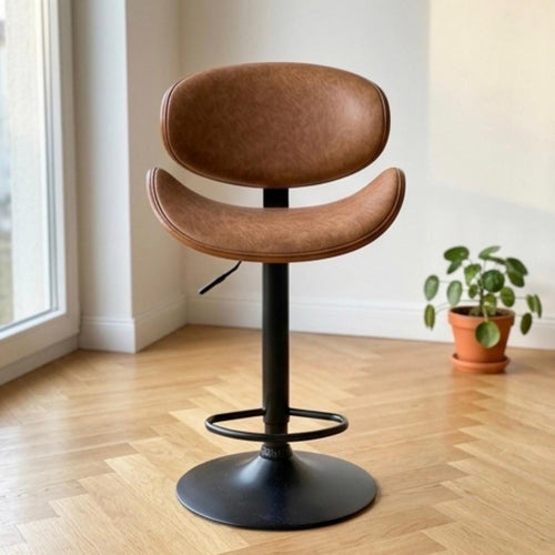Cognac Swivel Bar Stool | 31" Height | Home Bar Chair | Mid Century Style
