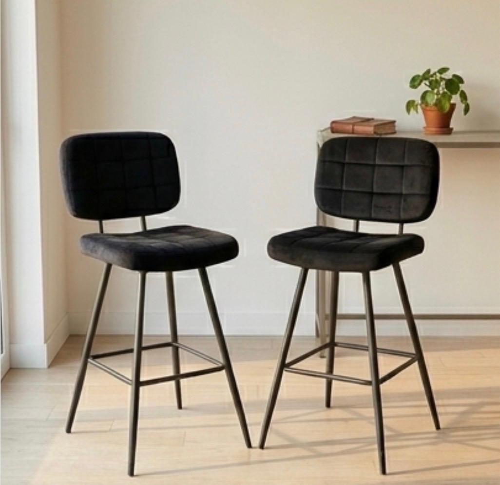 Set of 2 Black Bar Stools | 38.6" Height | Kitchen Island Counter Seat | Industrial Style