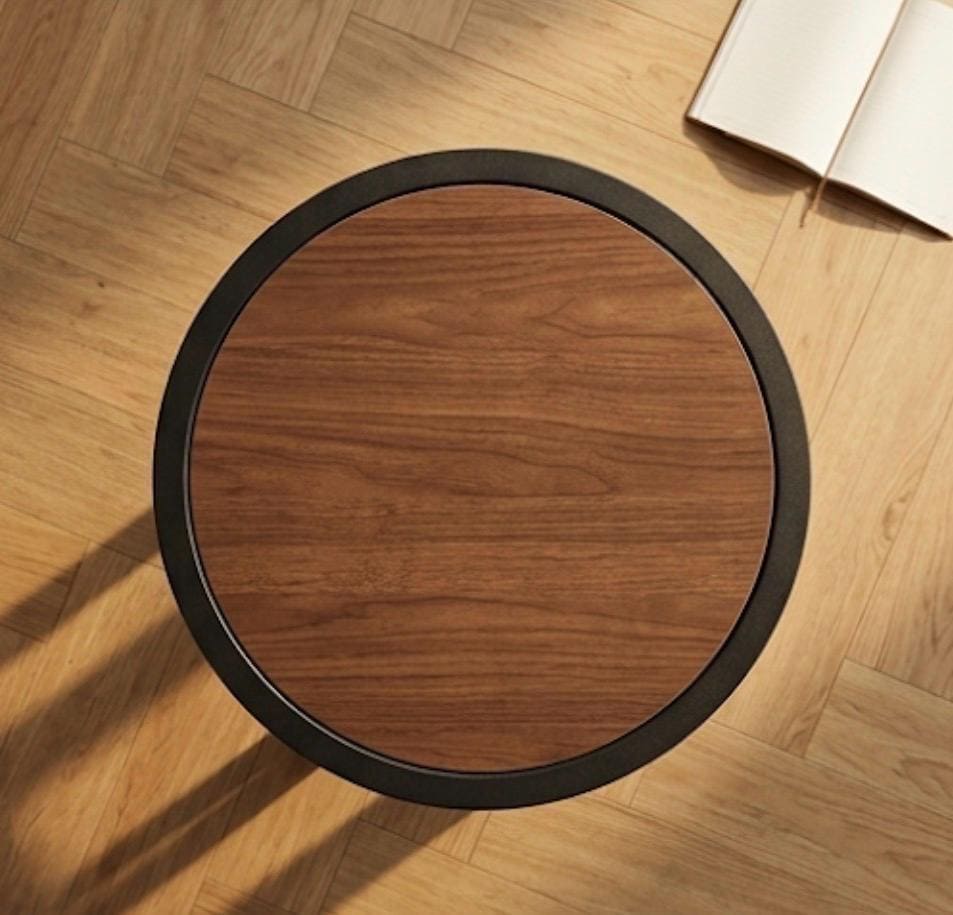 Walnut Round Side Table | 20" Height | Bedroom End Table | Industrial Style