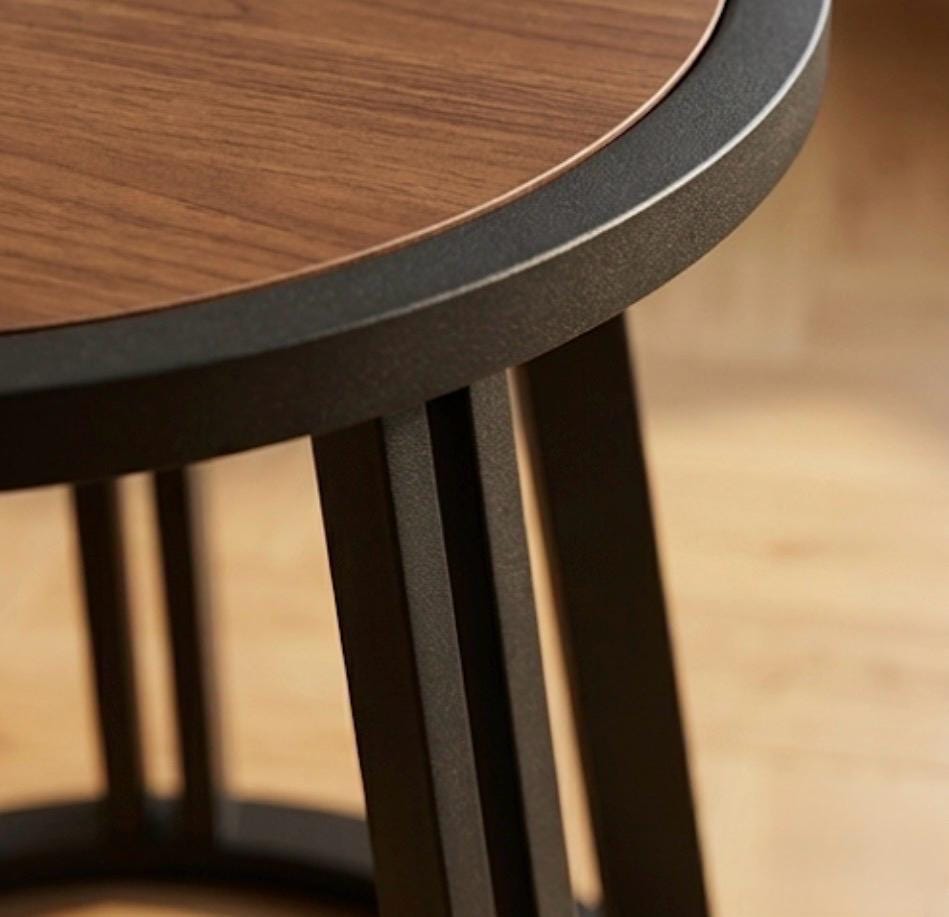 Walnut Round Side Table | 20" Height | Bedroom End Table | Industrial Style