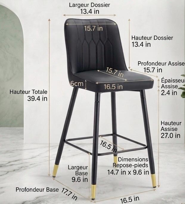 Black and Gold Bar Stool | 27" Height | Kitchen Island Counter Seat | Modern Style