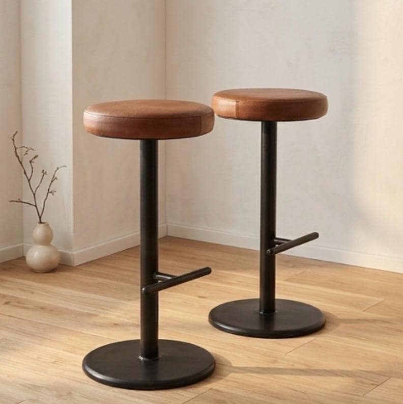 Set of 2 Brown Bar Stools | 30" Height | Home Bar Chair | Industrial Style