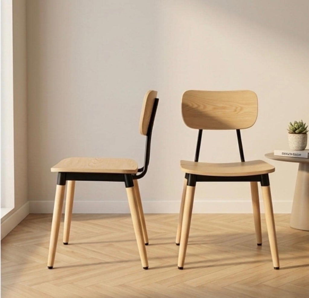 Set of 2 Natural Wood Dining Chairs | 30" Height | Dining Room Seat | Modern Style