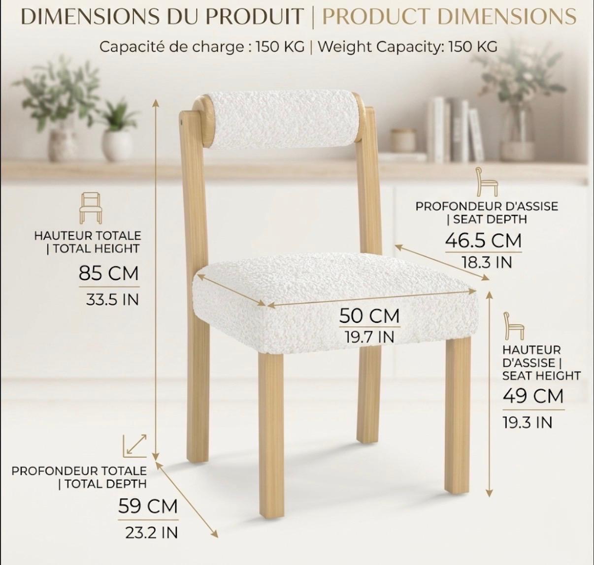 Set of 2 White Dining Chairs | 33.5" Height | Dining Room Seat | Modern Style
