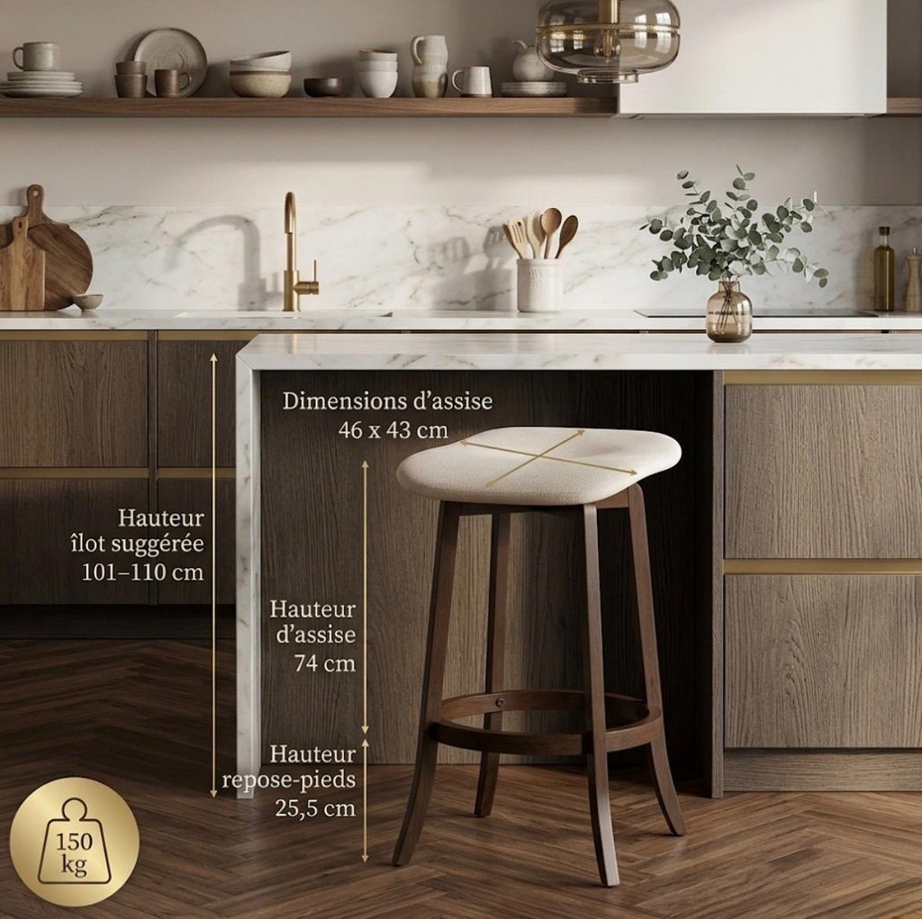 Set of 2 Cream and Brown Bar Stools | 29" Height | Kitchen Island Counter Seat | Minimalist Style