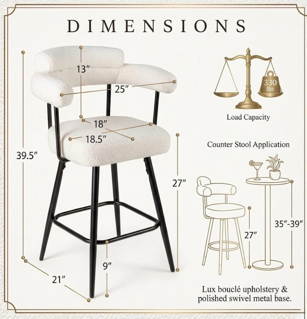 Black Counter Stool | 39.5" Height | Kitchen Island Counter Seat | Minimalist Style