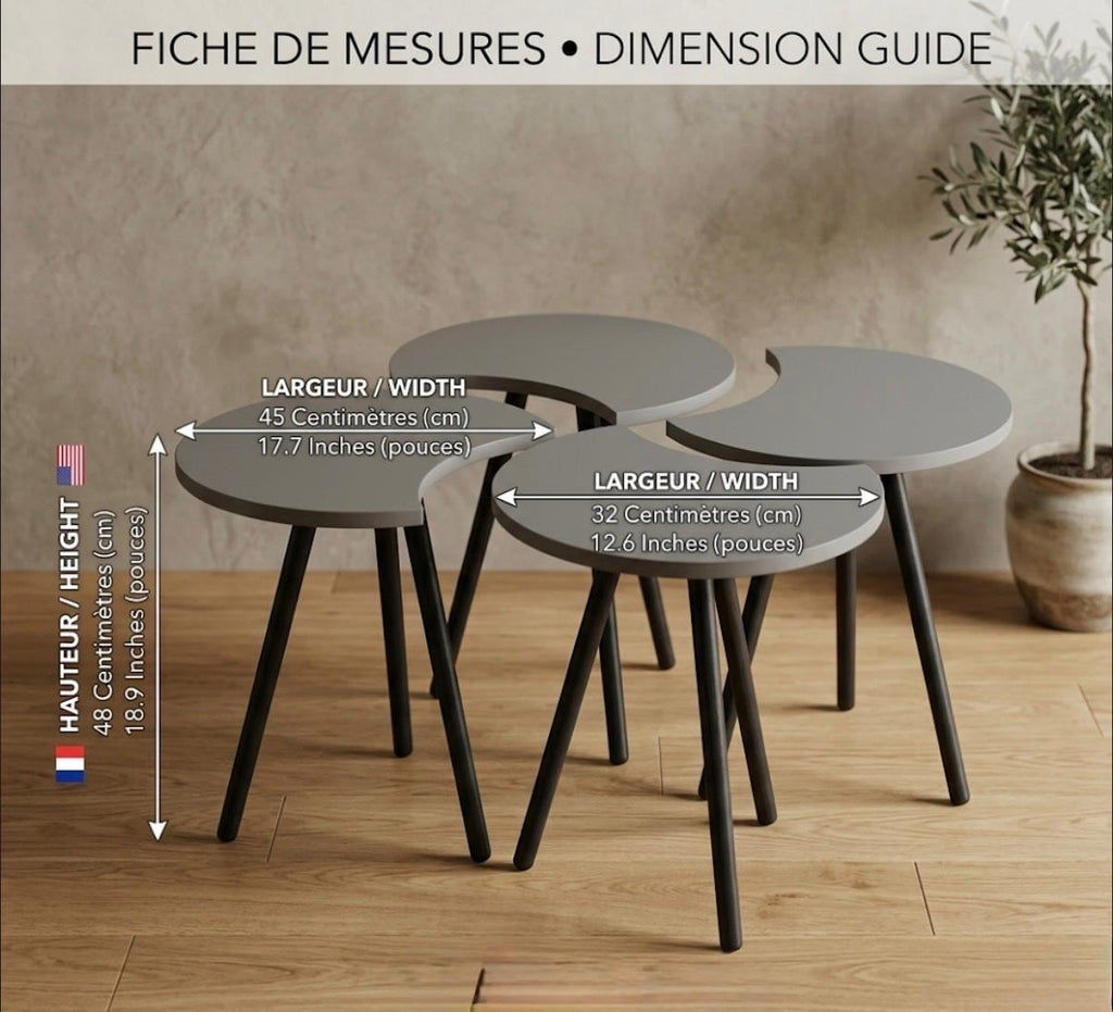 Set of 4 Wood and White Nesting Tables | 19" Height | Living Room Accent Table | Minimalist Style
