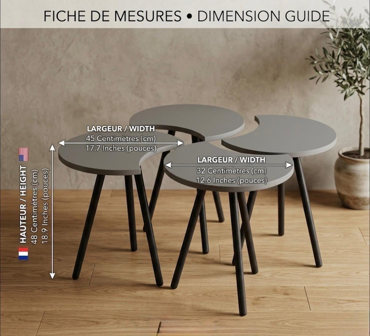 Set of 4 Wood and White Nesting Tables | 19" Height | Living Room Accent Table | Minimalist Style