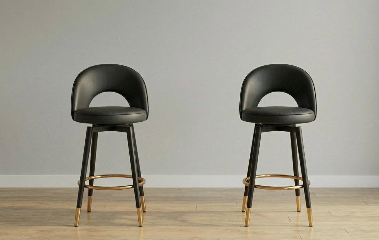 Set of 2 Black Bar Stools | 38" Height | Kitchen Island Counter Seat | Contemporary Style