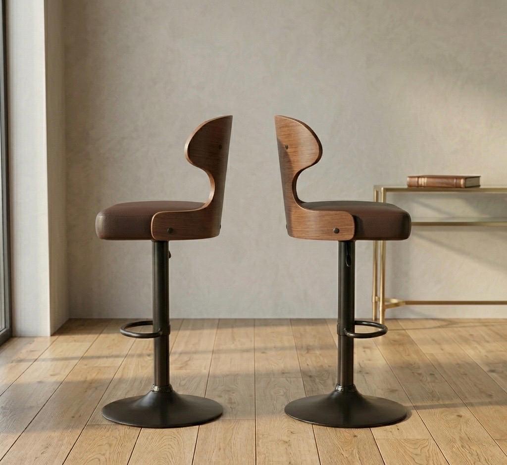 Set of 2 Black Bar Stools | 41.7" Height | Kitchen Island Counter Seat | Modern Style