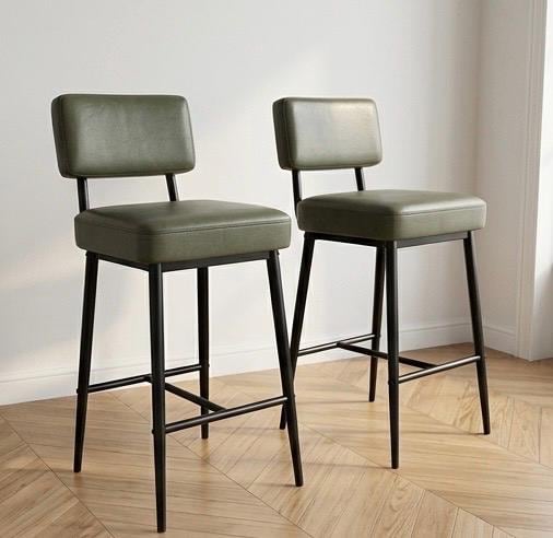 Black Bar Stool with Backrest | 26" Height | Kitchen Island Counter Seat | Industrial Style