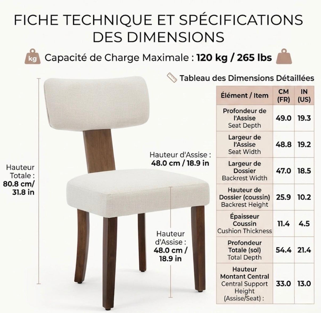 Set of 2 White Dining Chairs | 31.8" Height | Dining Room Seat | Modern Style