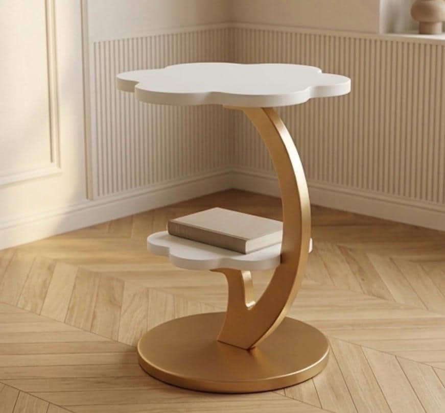 White Floral Side Table | 24" Height | Living Room Accent Table | Modern Style