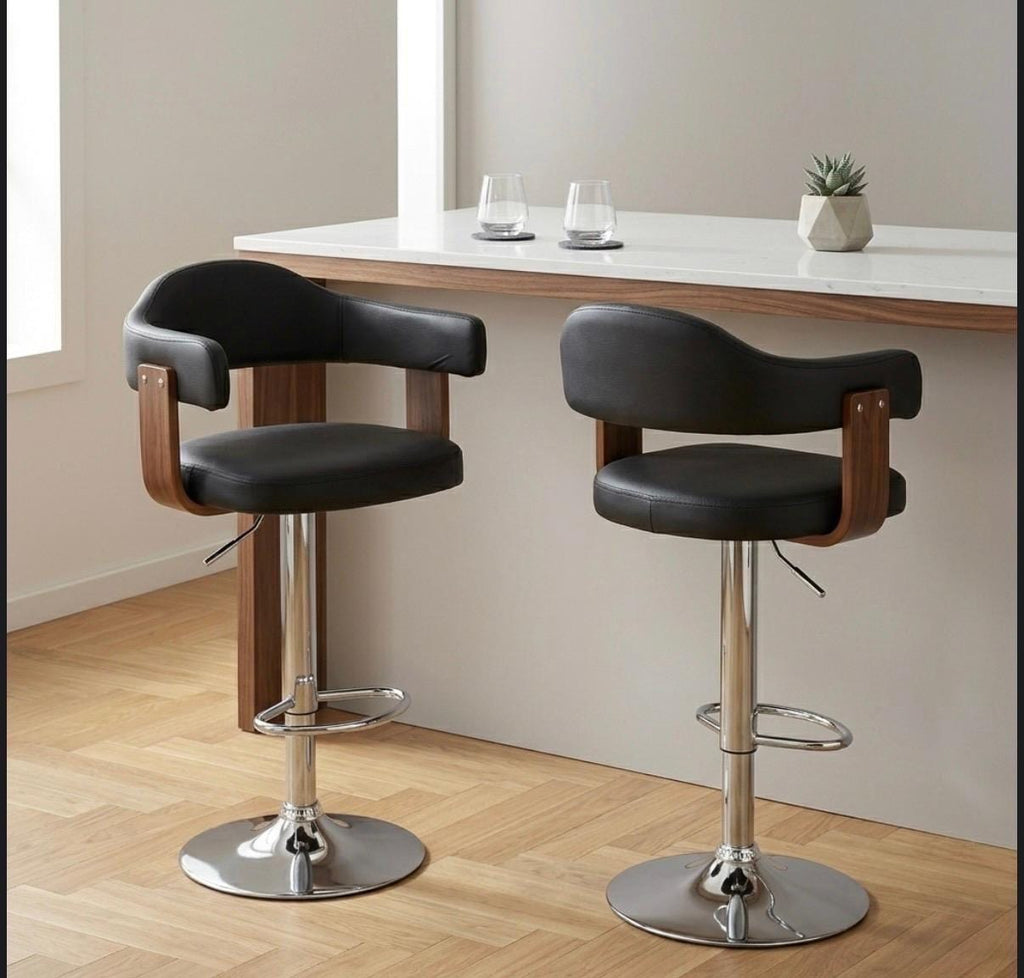 Set of 2 Brown Swivel Bar Stools | 24-33" Height | Home Bar Chair | Mid Century Style