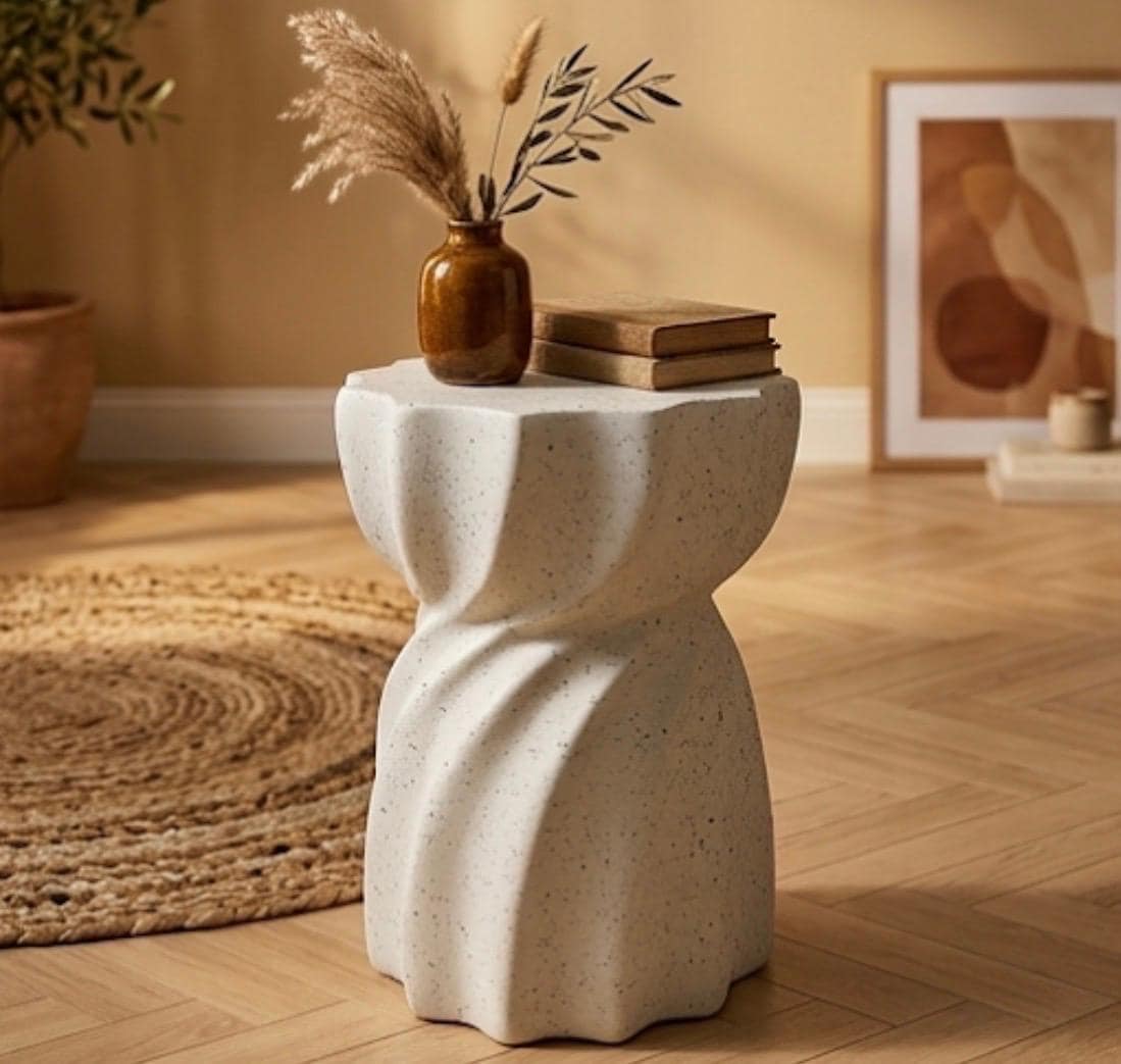 Off White Sculptural Side Table | 17.7" Height | Living Room Accent Table | Minimalist Style